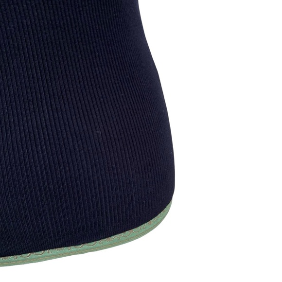 Tahari Navy Ribbed Square Neck Elbow Sleeve Sweater Button Detail Size Small - Picture 9 of 11